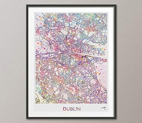 Dublin City Map Print Watercolor Art Print Wall Art Ireland Dublin Street Map Travel Wanderlust Decor Wall Hanging Map of Dublin [NO 807]