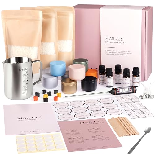 Mar Lau Soy Candle Making Kit for Adults โ Complete DIY Candle Making Kit with 5 Fragrance Oils, Wax Melting Pot, Metal Tins, Beginner Candle Supplies