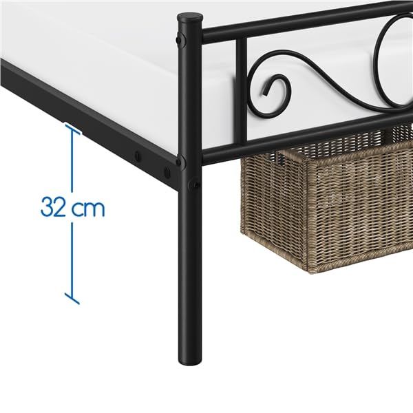 Yaheetech Set di 2 Struttura Letto Singolo in Ferro Battuto a Doghe in Metallo Stile Moderno Testiera Elegante Nero 90 x 200 cm