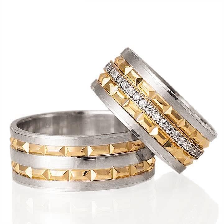 Gold Plated Wedding Ring Set Couple Matching Wedding Band Set Personalized Man and Woman Silver Wedding Ring Set