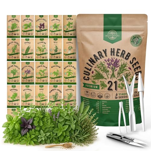21 Culinary Herb Seeds Variety Pack - Heirloom, Non-GMO, Herb Seeds for Planting Outdoor and Indoor...