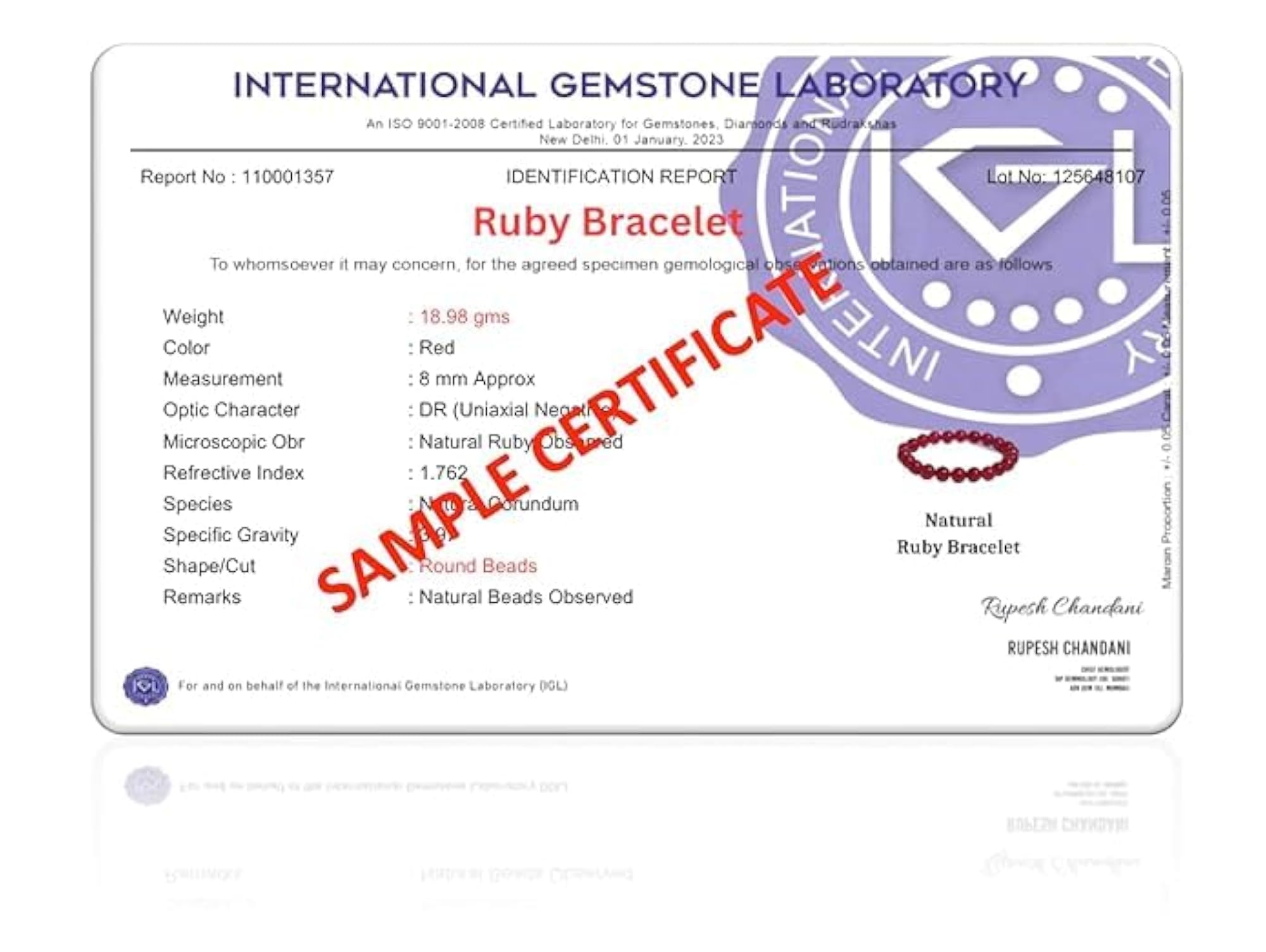 AAA+++ Quality Natural Ruby Stone Bracelet, Original Manik