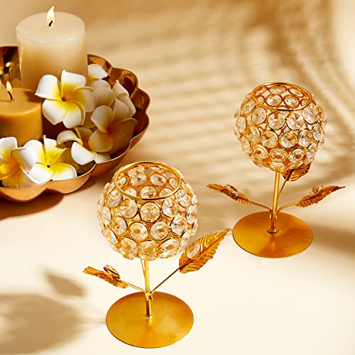 Image of Amazon Brand - Solimo Gold Plated Crystal Candle Holder - Decorative Tea Light Stand Votive for Home decor (Set of 2)