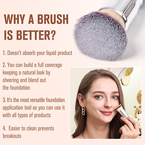 Bueart Design Ultra Soft Dense Luxe Bristle Flat Top Buffing Foundation Makeup Brush Premium Quality Kabuki Make Up Brush For Liquid, Cream, Mineral Powder -Blending, Flawless Heavenly Face Brush It Black&Silver Natural Hair Makeup Brushes #TOP1