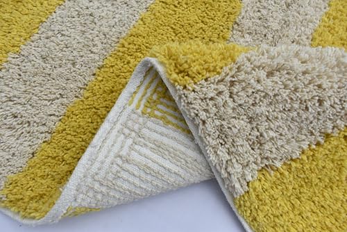 Image of Homitecture Embossed Super Soft Anti Skid (40x60 cm) Super Absorbent Mats Microfibre 2000 GSM Door Mats for Home /Bathroom /Bedroom /Kitchen /Floor Mat (Pack of 1) Pattren - Solid (2 line Yellow)