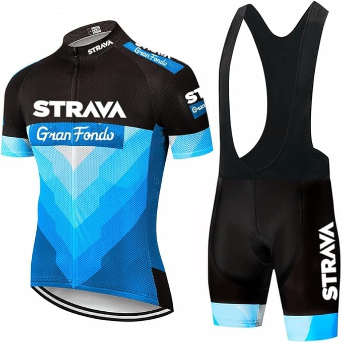 LIFE ESSENTIALS Abbigliamento Ciclismo Set Manica Corta Tuta Ciclismo Uomo Completo Ciclismo Estivo Per Bici Verde Con Pantaloncini Imbottiti in Gel Traspirante e Ad Asciugatura Rapida (Blu, L)
