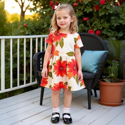 Image of Girls' Sunflower Print Dress Set - Fun and Fashionable 3-9 Years