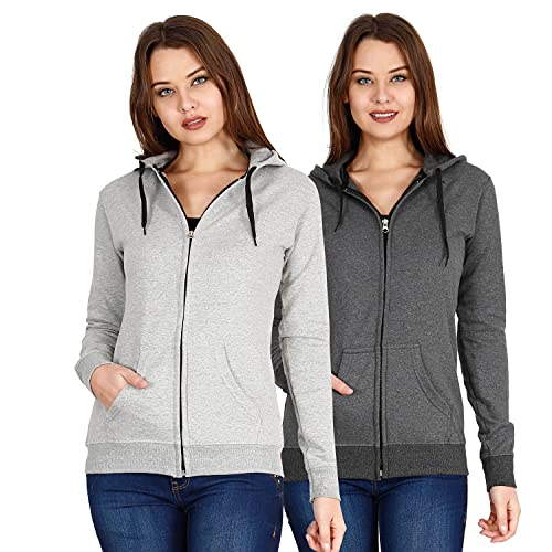 Image of Ideation Women's Cotton Full Zipper Sweatshirt Hoodies with Kangaroo Pocket - (Pack of 2)