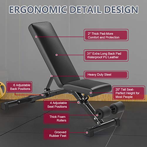 MANERSON Adjustable Weight Bench Full Body Workout Foldable Incline Decline Exercise Bench for Home Gym Weightlifting and Strength Training