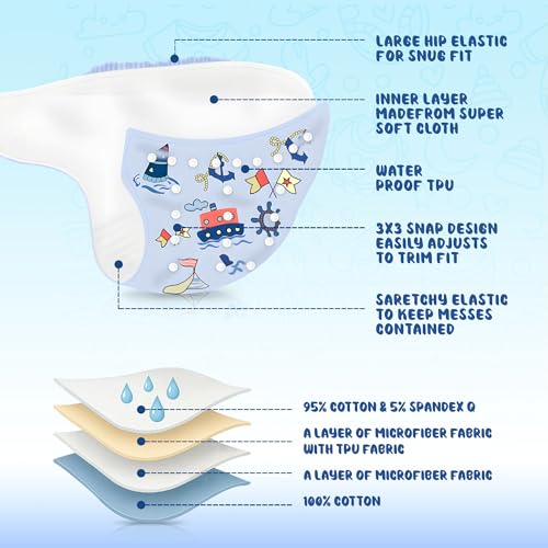 Image of Ambaby Leakage-Proof Cloth Diaper for Babies (0-3 Years) | Reusable & Washable Adjustable Baby Diapers with 2 Cloth Diapers & 2 High Absorbent Inserts | Soft Cotton Nappy for Boys & Girls | Fits 5-17 kg