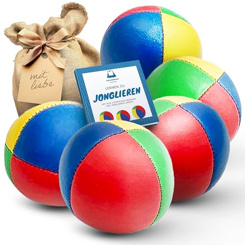 HELDENGUT Jonglierb&auml;lle 5er Set &ndash; Profi Beanbags & B&auml;lle f&uuml;r Kinder &ndash; Geschicklichkeitsspiele Erwachsene & Anf&auml;nger &ndash; Soft Ball mit Buch