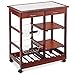 COSTWAY Kitchen Serving Trolley, Rolling Storage Bar Cart with Tile Worktop, Wine Racks, Mesh Baskets, Drawers & Shelves, Wooden Kitchen Island on Wheels for Home Restaurant (Burgundy)