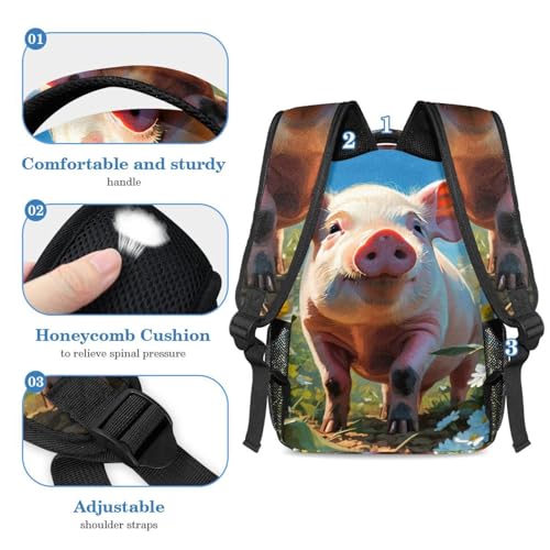 Sac à dos de jour cochon et fleur avec cartable scolaire et trousse à crayons enfant