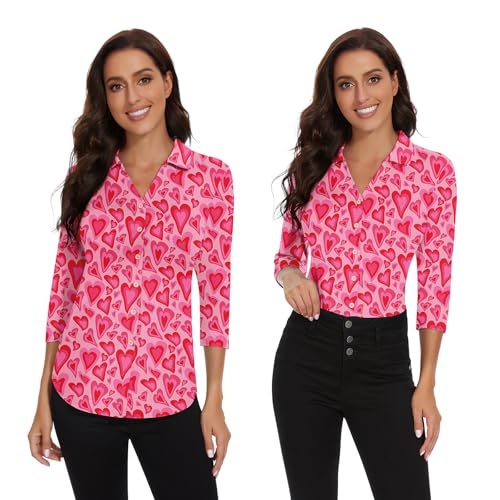 Image of Soneven Womens Golf Polo Shirts 3 /4 Long Sleeve V Neck Button Down Shirts Business Causal Work Blouses Tops