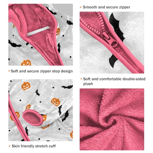 Halloween Bat Pumpkin Toddler Fleece Jacket Baby Girls Hooded Zipper Long Sleeve Thick Warm Outerwear 3-10 Years3