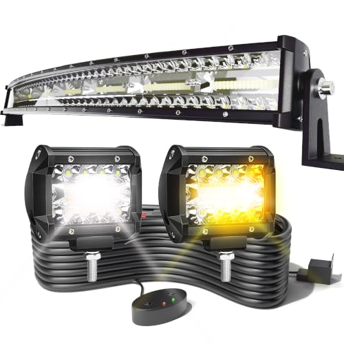 32Inch Curved Led Light Bar Kit+2X 4Inch Led Cube...