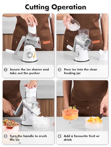 GDL Shaved Ice Machine Manual, Ice Shaver and Snow Cone Machine Hand Crank, Household Shaved Ice Maker, Portable Ice Crusher for Home Use with Stainless Steel Blade