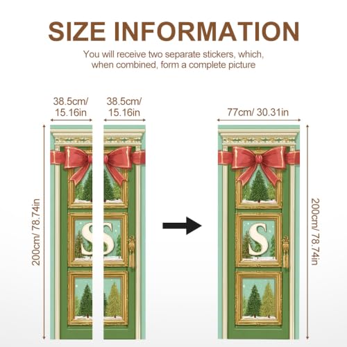 Image of Christmas Green Pine Red Bow Gold Frame Door Mural 30.31x78.74in