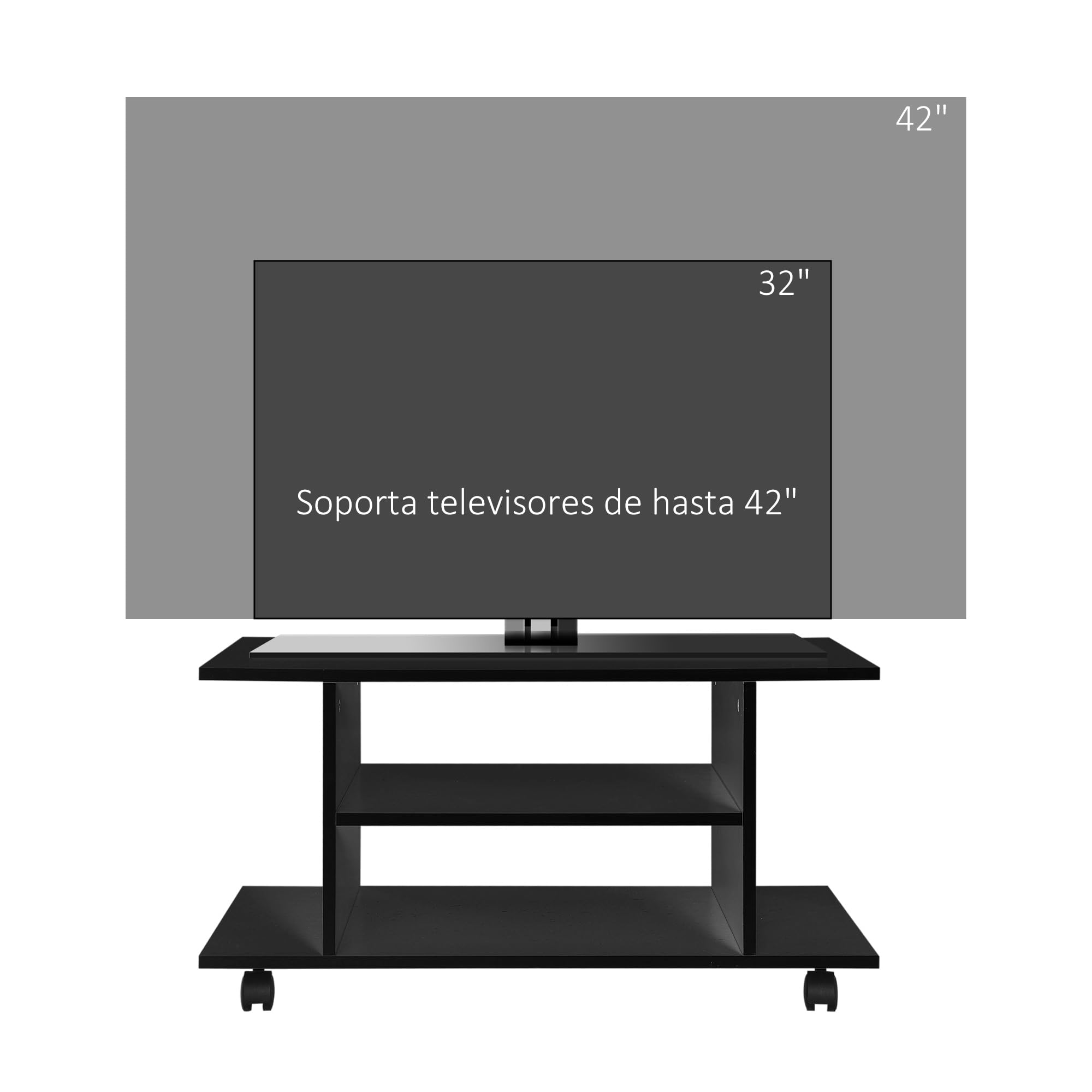 HOMCOM Mueble para Televisión con Estantes y Ruedas 80x40x40 cm Negro