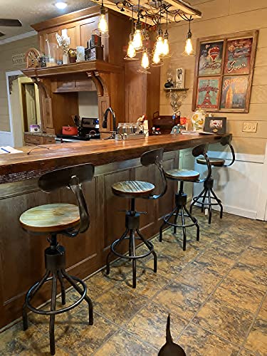 Lokkhan Set Of 2 Rustic Industrial Bar Stool-24-30 Adjustable Metal Swivel Wooden Top Barstools-Counter Height Extra Tall Bar Height-Vintage Farmhouse Kitchen Breakfast Cafe Stool-With Backrest #TOP3