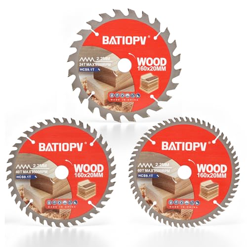 Image of BATIOPV Fine Cutting Circular Saw Blades for Wood – 160mm x 20mm(16mm Ring) TCT – 3 Pack (24/40/60 Teeth) – Compatible with Bosch, Makita, Dewalt