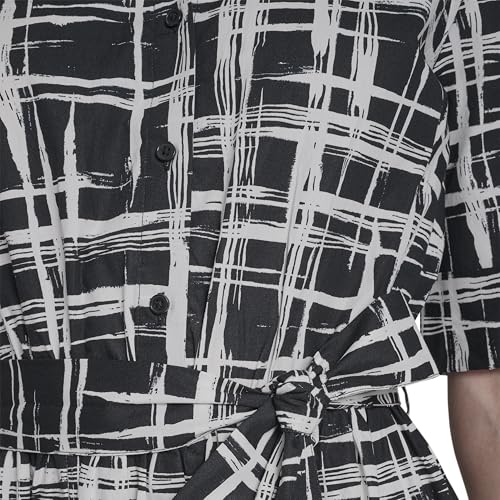 Image of DKNY Women's Short Sleeve Cotton Poplin Collared Midi Shirtdress