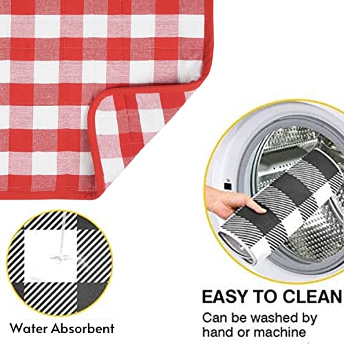 Image of Dish Drying Mat for Kitchen Utensils, Reversible Absorbant Cotton Checks Drying Mats, Washable, Counter top Cushion Pad Tableware, 46x61 Cms Red by Lushomes (18x24 Inches, Set of 2)