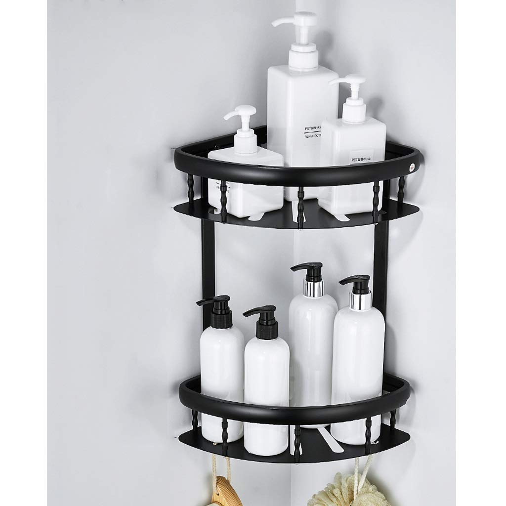 Estante esquinero para baño, Estante esquinero de 2 Niveles, Estante esquinero de Aluminio, Organizador de Ducha, montado en la Pared, Negro