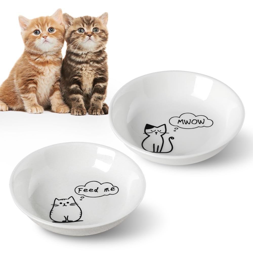HAPPY KIT Katzennäpfe, 12,7 cm breit, flacher Futternapf für Innenkatzen, niedlicher Teller/Schale/Geschirr-Set mit rutschfester Linderung von Schnurrhaar-Müdigkeit für Kätzchen, mikrowellen- und