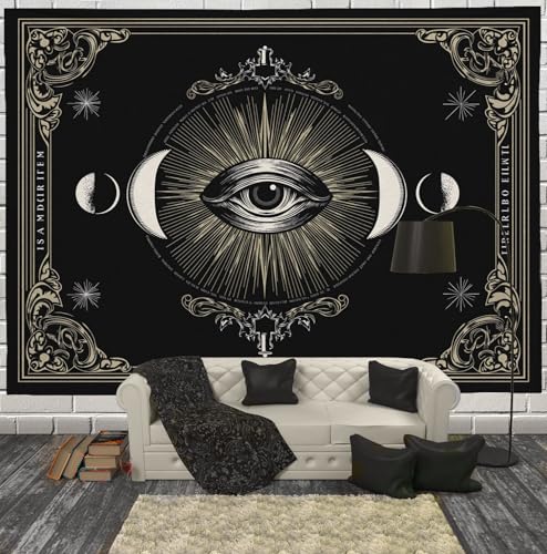 Tapiz de fase lunar grande en blanco y negro, manta de playa y arte de pared