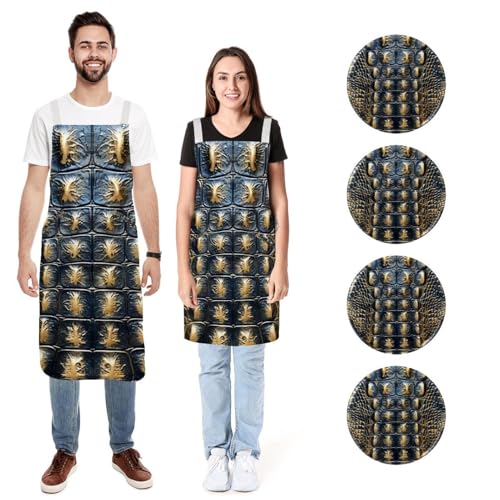 Tabliers de cuisine en lin (lot de 2) réglables avec motif crocodile