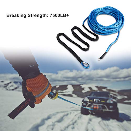 Winch Rope 1/4''x50' Synthetic Winch Cable Blue Winch Rope 7500+ LBs with Sheath for atvs Winches ATV UTV SUV Truck Boat Ramsey Nylon Winch Rope Extension