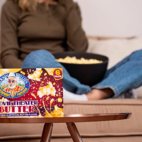 Cousin Willie's Microwave Popcorn Bags, Movie Theater Butter (6 Bags) Gourmet Popcorn Boxes for Party, Whole Grain Popcorn, Gluten Free, Low Calorie Healthy Snack, USA Made, non-GMO - image 5