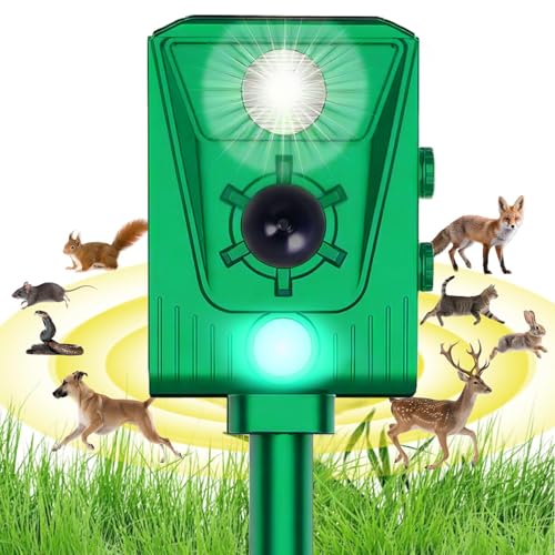 Repelente para Gatos, Repelente ultrasónico energía Solar IP66 Impermeable de frecuencia Ajustable para ahuyentar Animales 5 Modos Ajustables de Animales Ultrasound Repelente para Animales