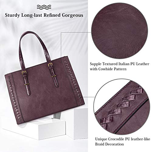 Laptop Bag for Women Waterproof Lightweight 15.6 Inch Leather Laptop Tote Bag Large Women Briefcase Professional Business Office Computer Work Bags Shoulder Handbag Claret