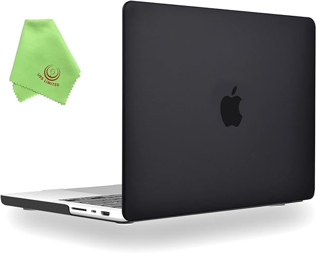 UESWILL Compatible with 2021 MacBook Pro 14 inch Case Cover Model A2442, Matte Hard Shell Case for MacBook Pro 14 inch with M1 Pro / M1 Max chip & Touch ID + Microfiber Cloth, Black