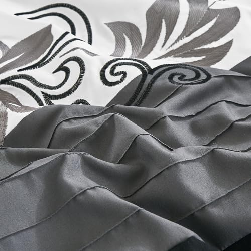 Chezmoi Collection Napa 7-Piece Luxury Leaves Scroll Embroidery Bedding Comforter Set (Full, Black/Gray/White)