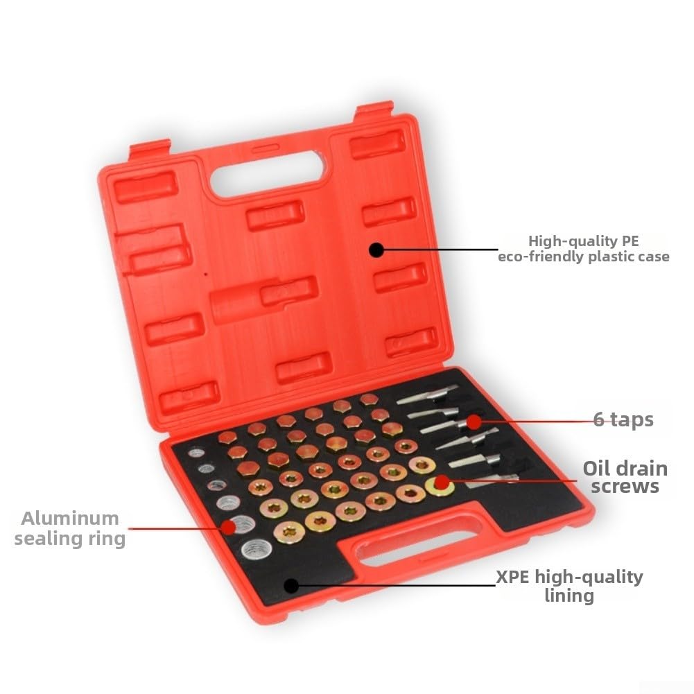Kit di riparazione filettatura connettore di scarico dell'olio con rondelle di tenuta, viti per rubinetto per fissaggio motore automobilistico, set di attrezzi in acciaio e alluminio, 64 pezzi in