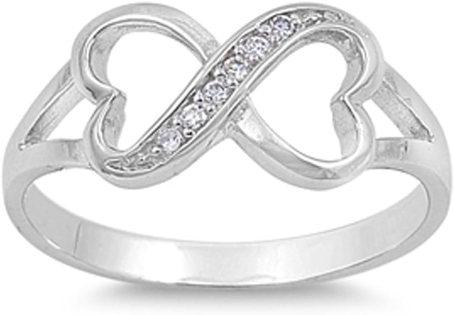 Clear CZ Heart Infinity Love Ring New .925 Sterling Silver Thumb Band Sizes 4-10