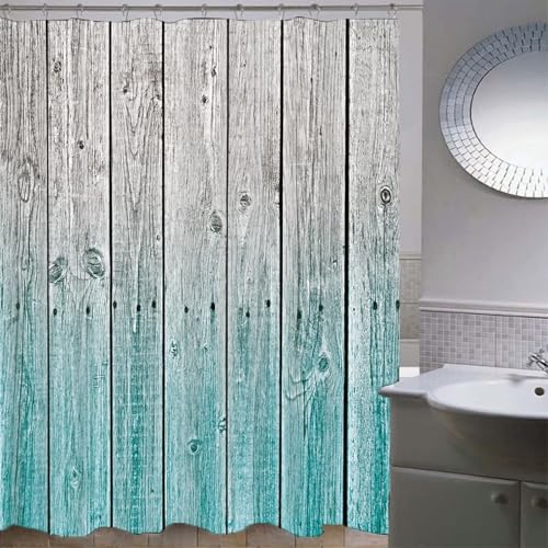 Rideau de douche en polyester gris bleu lavable pour éviter les moisissures
