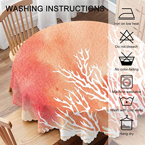 Aoyego White Watercolor Splash Coral Tablecloth Round Table Cloth Brush Artistic Reef Elegance Doodle Orange Table Cover For Dining Room Kitchen Decoration 60Inch #TOP3