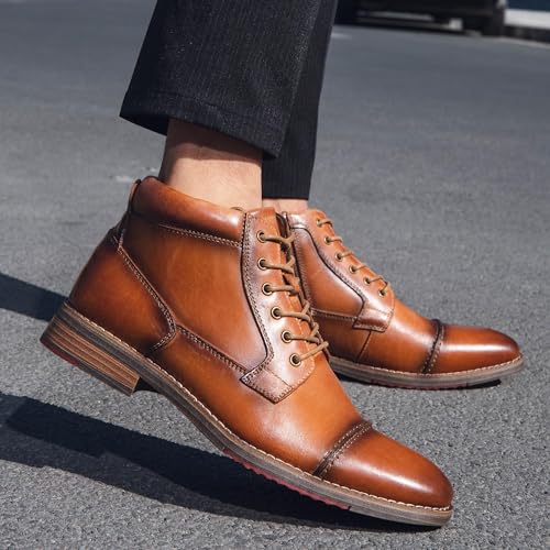 Arkbird Mens Oxford Leather Dress Boots Classic Cap Toe Side Zip Mid Top Casual Ankle Boots for Men4