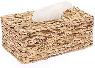 BSTKEY Water Hyacinth Facial Tissue Cover Decorative Hand Woven Paper Holder, Household Tissue Storage Organizer Tissue Paper Holder (Rectangular)
