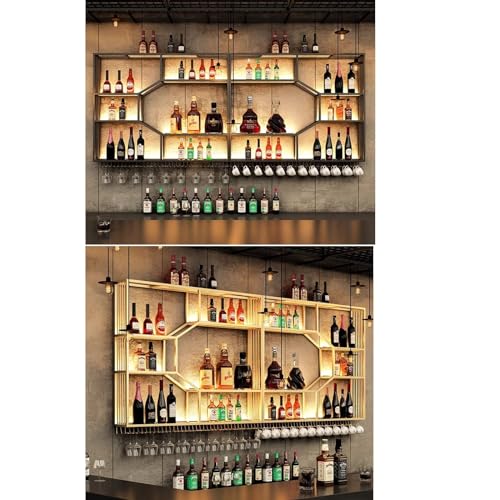 Portabottiglie a LED - Portabottiglie in Metallo da Parete con portabicchieri per Cucina e Bar, Illuminazione Elegante e Design salvaspazio, Perfetto per Gli Amanti del Vino e Gli
