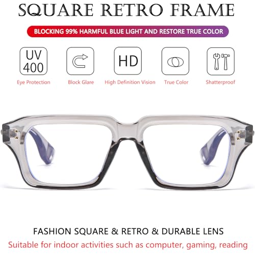 Image of AIEYEZO Fashion Square Blue Light Glasses for Men Women Retro Thick Frame Blue Light Blocking Computer Glasses