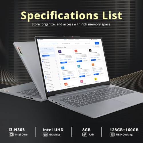Image of Lenovo IdeaPad Slim 3i 15.6 inch FHD Laptop, Intel Core i3-N305(8-Core), 8GB LPDDR5, 288GB Storage(128GB UFS+160GB Docking Station Set), UHD Graphics, Numeric Keypad, Fast Charge, WiFi 6, Win11 Pro, Grey