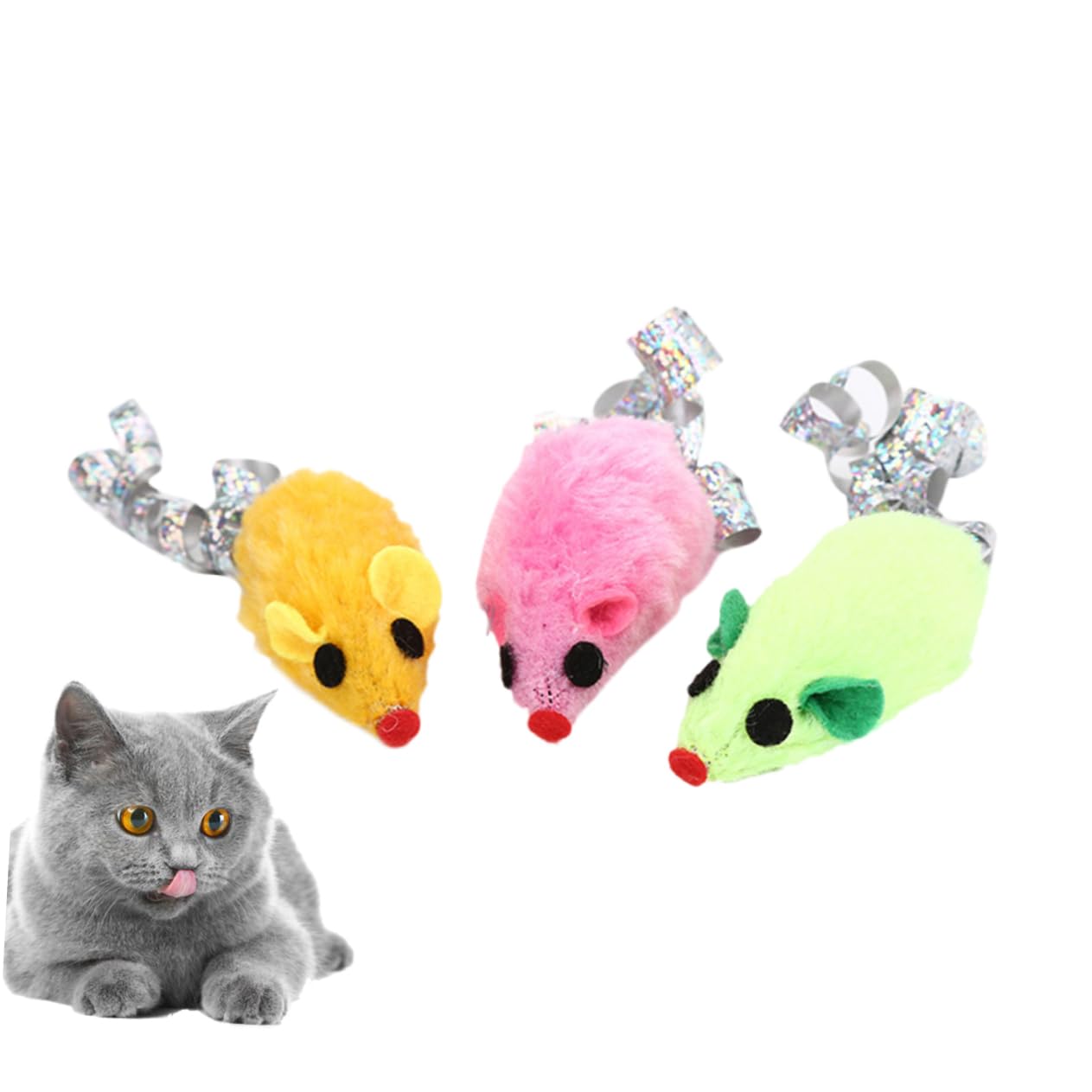 Toddmomy 3pcs Plush Mouse Cat Stuffed Teasing Pet Indoor Tease Interactive Fluffy Kitten Tassel Tail Random Color