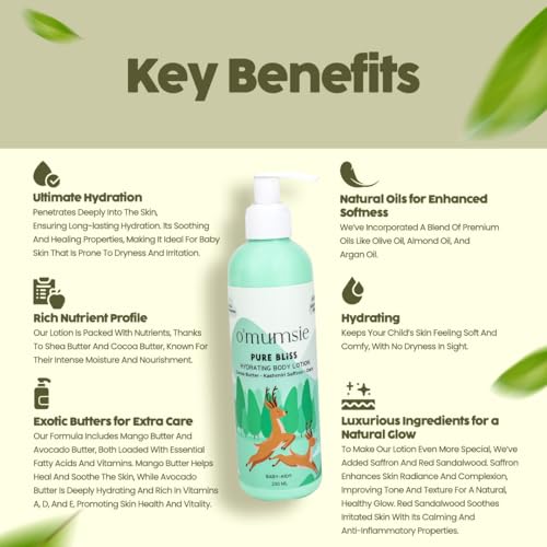 Image of o Mumsie - curated for Devoted Mamas Pure Bliss Natural Baby Body Lotion - Moisturizing & Soothing,Gentle Formula for Sensitive Skin,Hypoallergenic,Paraben-Free,250ml - Ideal for Newborns & Toddlers