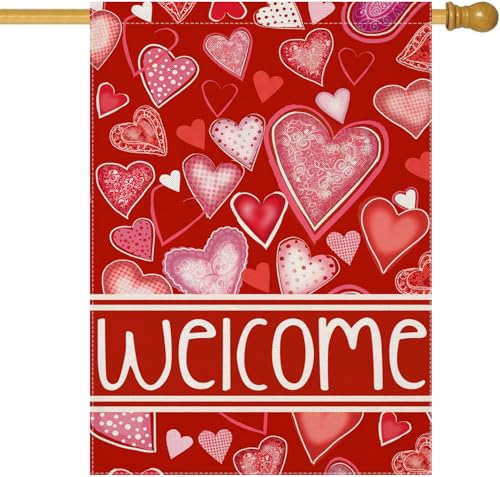 EKOREST Drapeaux de bienvenue pour la Saint-Valentin, décoration extérieure, grand drapeau de cour, décoration saisonnière pour vacances, anniversaire de mariage, extérieur, 71 x 101,6 cm, vertical