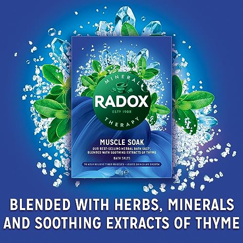 Radox Muscle Soak Bath Therapy Thyme Scented Herbal Bath Salt with expertly Blended Herbs and Minerals to Soothe and soak Your Tired and Aching Muscles, 400g Multi Buy 4 Pack - Image 5